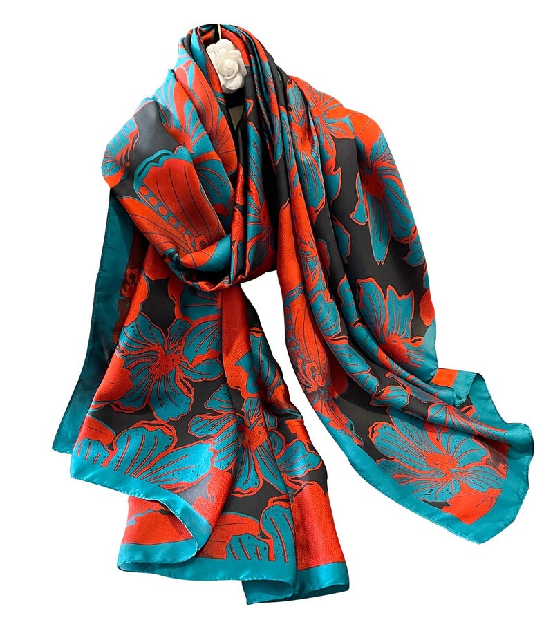 NUWEERIR Womens 100% Large Mulberry Silk Scarf Long Satin Scarf Fashion Lightweight Wraps - Image 1
